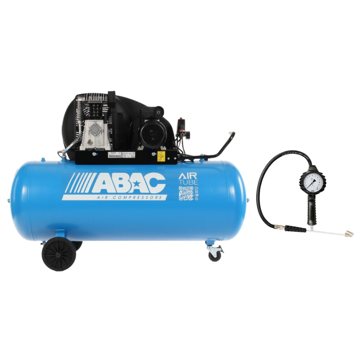 Compressore Extensive a cinghia doppio stadio A49B CT5,5 - 11Bar, carrellato, serbatoio 270lt + Gonfiagomme professionale con omologazione Abac