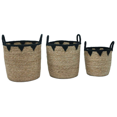 Cesti portaoggetti in giunco con manici set 3 pezzi Verdelook
