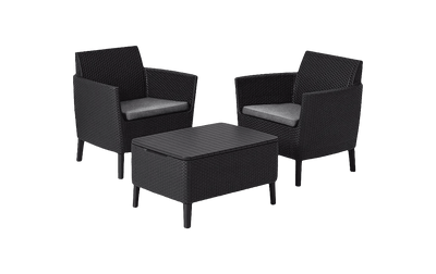 Set da balcone Salemo 2 poltrone e tavolo contenitore grafite Keter