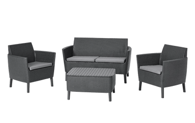 Set lounge da giardino Salemo 4 posti con tavolo contenitore grafite Keter