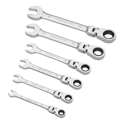 Set 6 Chiavi Combinate a Cricchetto Reversibile e Snodato (4-91-444) Stanley