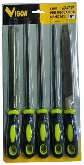 Vigor Mechanic File Set, PVC Handle, 5-Piece, 8"