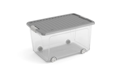 Contenitore con ruote e coperchio W Box L trasparente/grigio 56,5x39x31,5 cm Keter