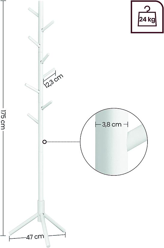 Appendiabiti Legno Edgar Bianco 175 Cm Vigor