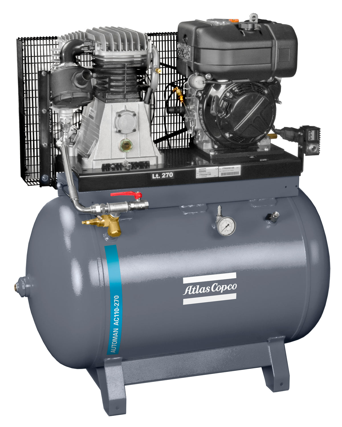 Compressore a pistone a cinghia 270 L 13,5 HP 14 bar AC110 T 270 DIESEL Abac