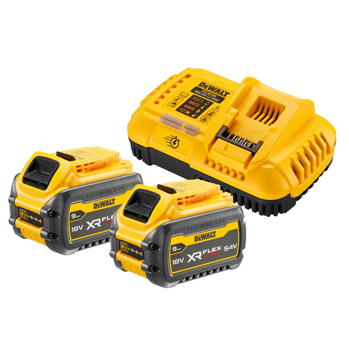 Kit Starter 2x XR Flexvolt 9Ah + Caricabatteria 8A DeWalt DCB118X2-QW