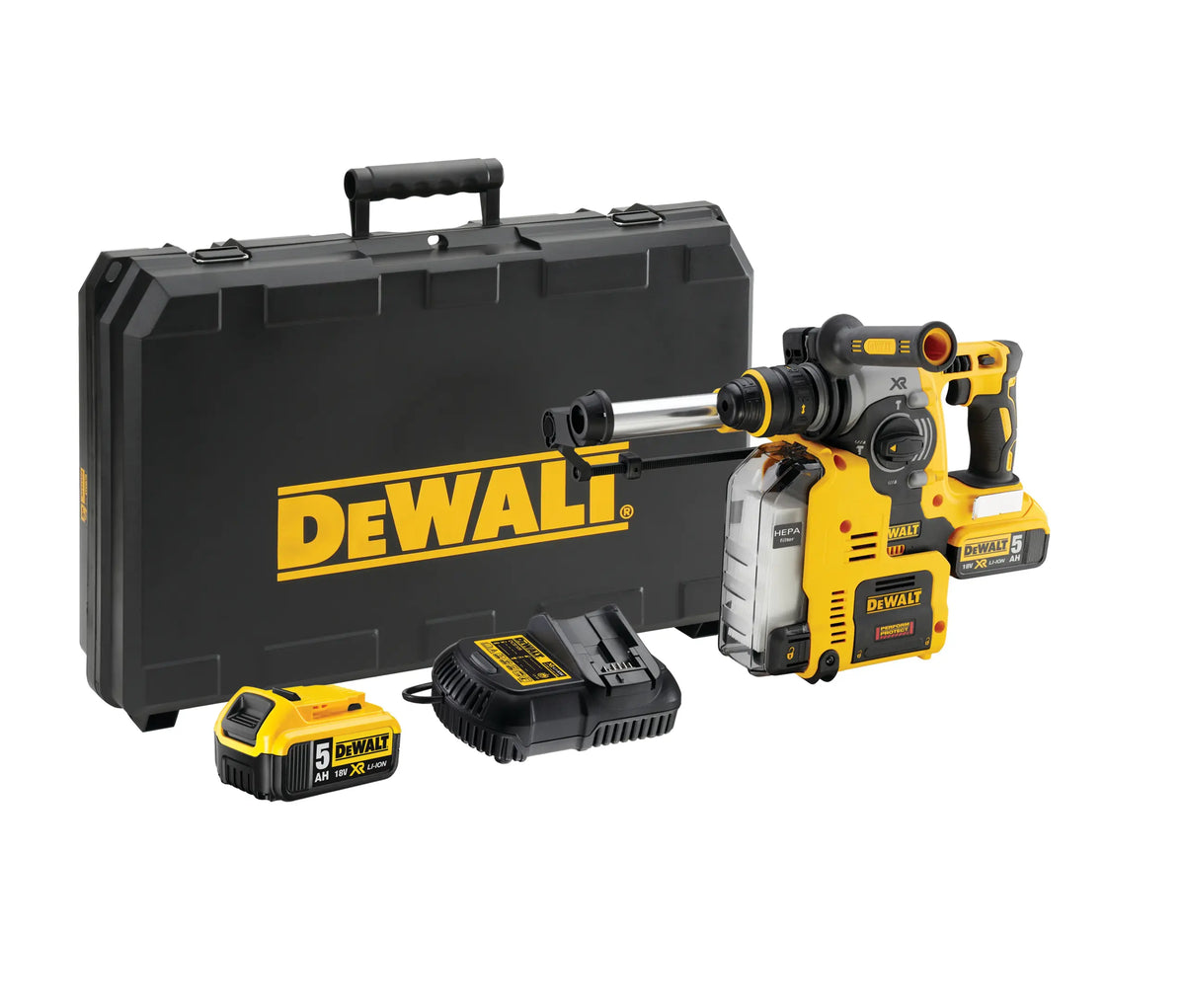 Tassellatore SDS-Plus XR Litio 18V 5.0Ah BRUSHLESS + Sistema di aspirazione polveri DCH275P2-QW DeWalt