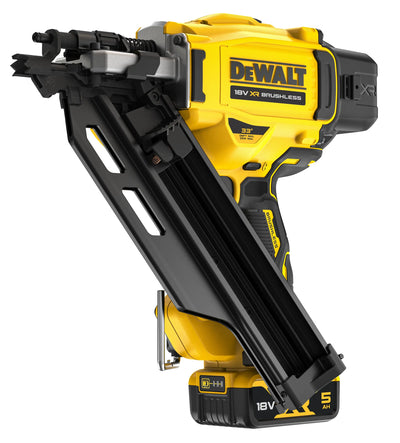 Chiodatrice per chiodi con testa a D, 18V. Motore BRUSHLESS 2 velocità. Caricatore in linea con angolo 30-34° - 2 x XR 18V 5Ah - DeWalt