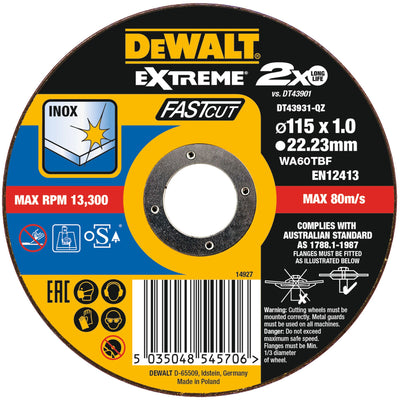 Disco Extreme legato sottile taglio veloce 115x1,0x22,23mm DeWalt