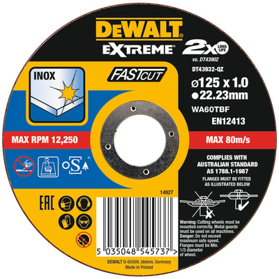 Disco Extreme legato sottile taglio veloce 125x1,0x22,23mm DeWalt