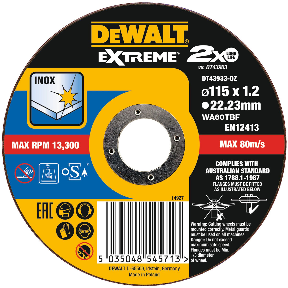 Disco Extreme legato sottile taglio 115x1,2x22,23mm DeWalt DT43933-QZ