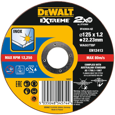 Disco Extreme legato taglio sottile 125x1,2x22,23mm DeWalt