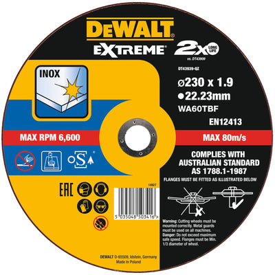Disco Extreme legato sottile taglio 230x1,9x22,23mm DeWalt DT43939-QZ