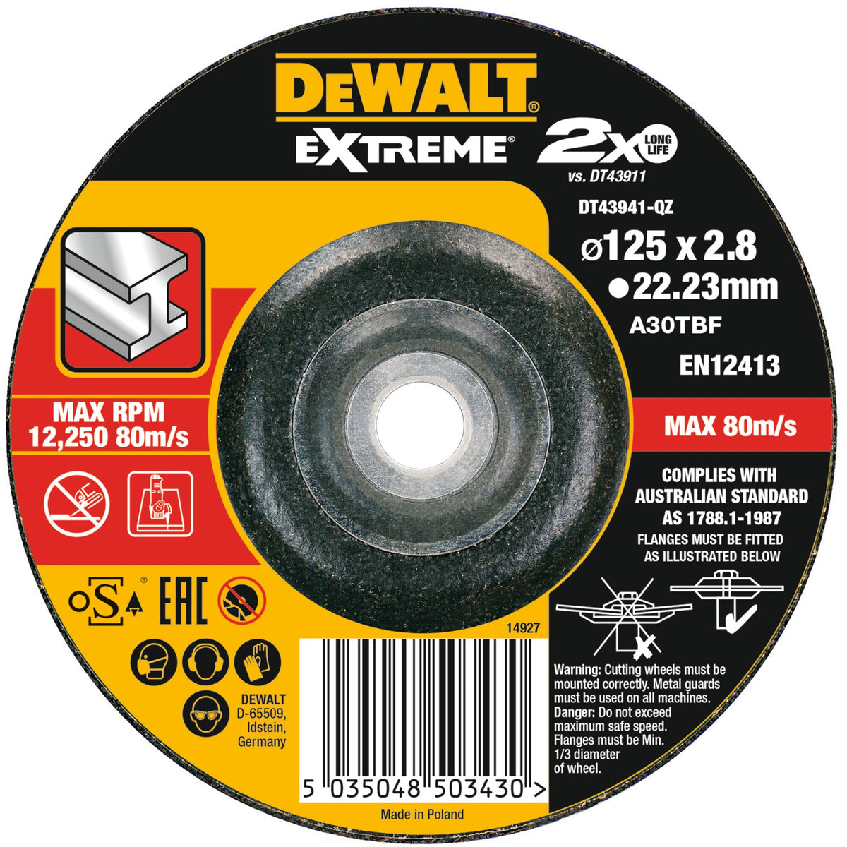 Disco Extreme legato da taglio 125x3,0x22,23mm DeWalt DT43941-QZ