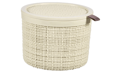 Cestino portaoggetti tondo con coperchio Jute 2 L off white Curver