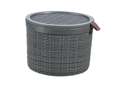 Cestino portaoggetti tondo con coperchio Jute 2 L grigio scuro Curver