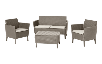 Set lounge da giardino Salemo 4 posti con tavolo contenitore cappuccino Keter