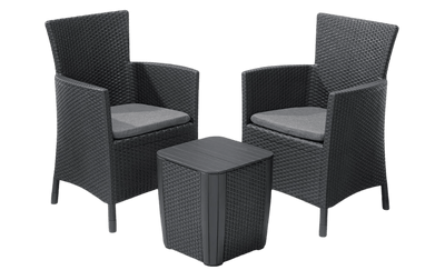 Set da balcone Iowa 2 poltrone e tavolino contenitore Luzon grafite Keter