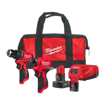 Kit M12 Taladro Percutor sin Escobillas + Atornillador de Impacto de 1/4"