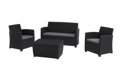 Mia 4 Seater Lounge Set With Storage Table - Graphite Keter