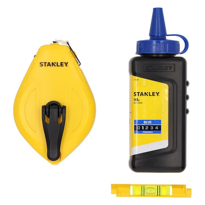 Kit tracciatore in ABS da 30m con rapporto di riavvolgimento 1:1, con flacone polvere blu e livella per fili (STHT47113-0) Stanley