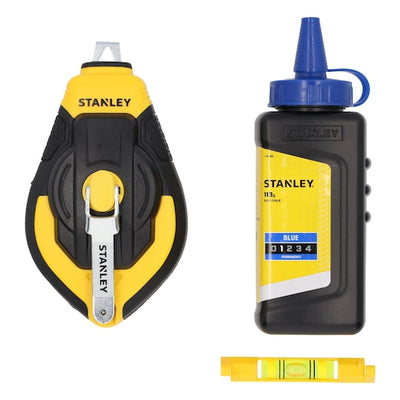 Kit tracciatore in Bi-materiale da 30M con rapporto di riavvolgimento 3:1, con flacone polvere blu e livella per fili (STHT47312-0) Stanley