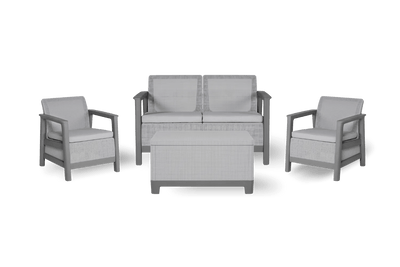 Set lounge da giardino Scandi Linea 4 posti con tavolino contenitore grigio chiaro Keter