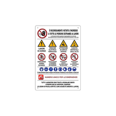 Cartello di cantiere multisimbolo 'sign group' con numero emergenze