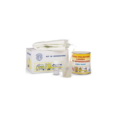 Kit per riparazioni in vetroresina con resina, catalizzatore e lana di vetro 0,2 e 0,75 l