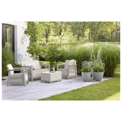 Set lounge da giardino Scandi Linea 4 posti con tavolino contenitore beige chiaro Keter