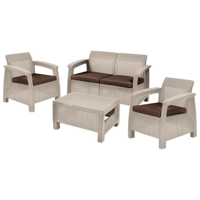 Set lounge da giardino Corfu 4 posti con tavolino cappuccino chiaro Keter