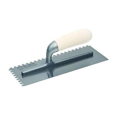 Stainless steel finishing trowel, welded, right toothed, thyme type wooden handle — 821/ID-DX Pavan