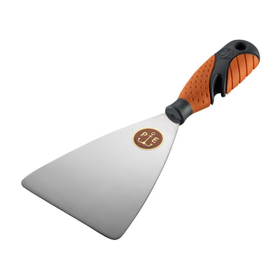 Stainless steel spatula for shaving and polishing marmorino, mirror polished blade, rounded corners, hook on handle — 501/IS NEW Pavan