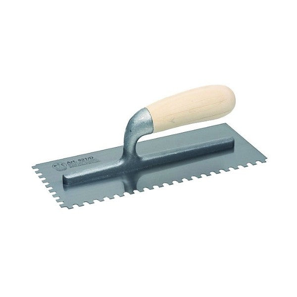 Steel finishing trowel riveted left toothed Thyme type wooden handle — 821/D-SX Pavan
